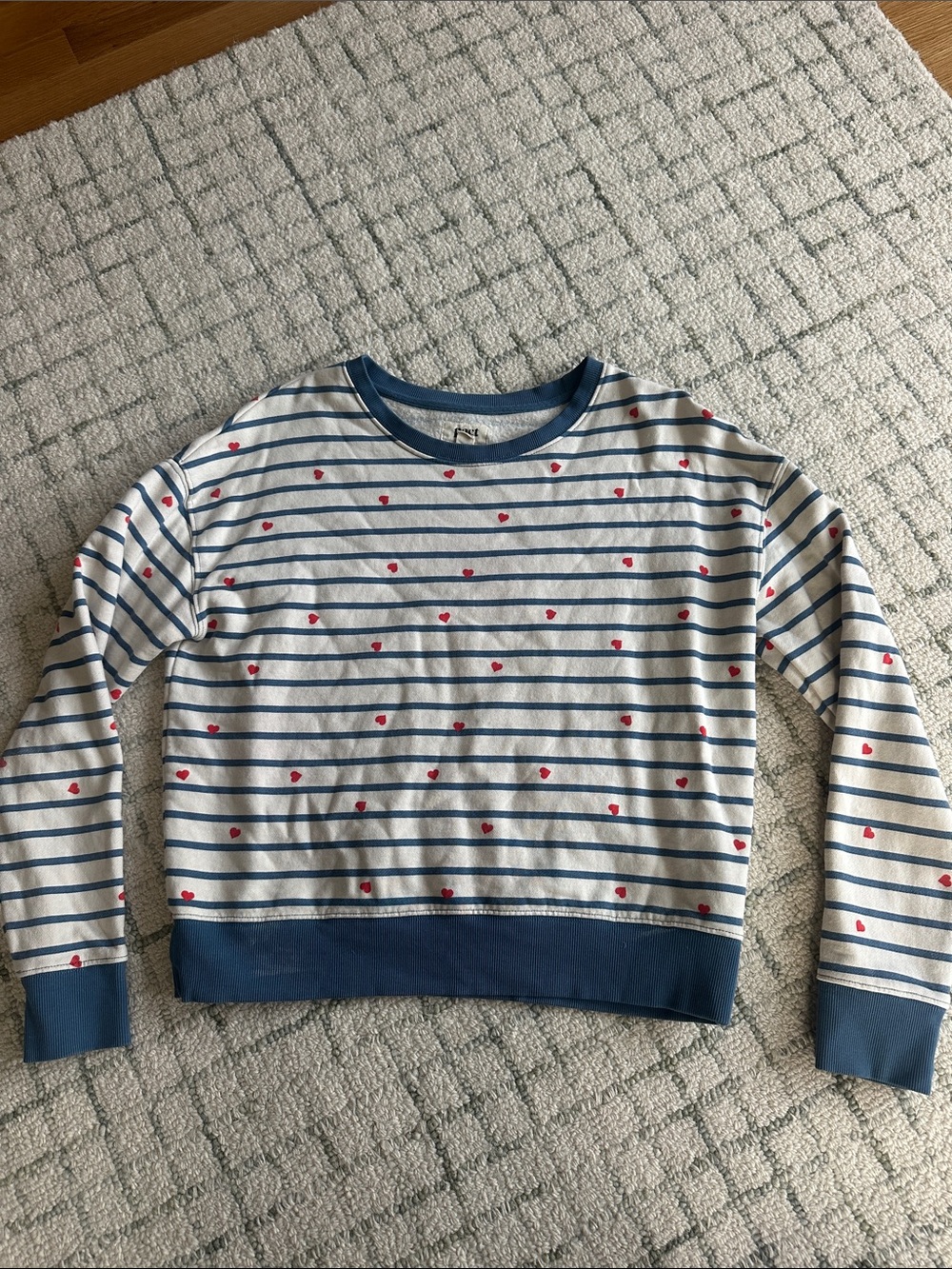 Pact 100% Cotton Cozy Pullover with Light Blue Trim & Read Hearts